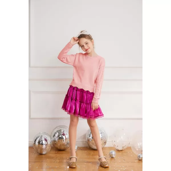 GRACE KARIN Girls Pullover Sweater Knit Long Sleeve Cute Back Bow Tie Sweater for Girl 512YPink