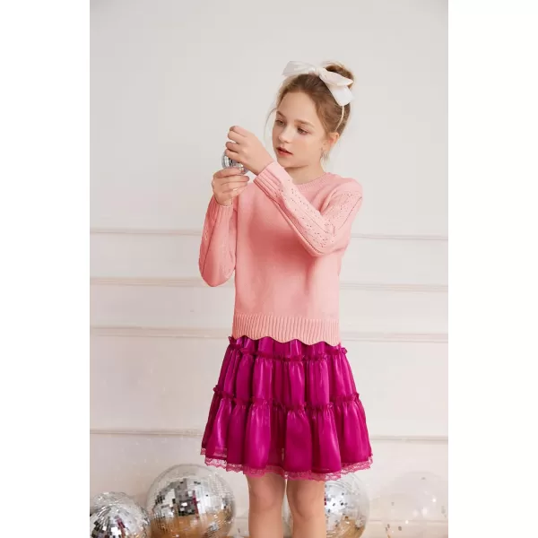 GRACE KARIN Girls Pullover Sweater Knit Long Sleeve Cute Back Bow Tie Sweater for Girl 512YPink