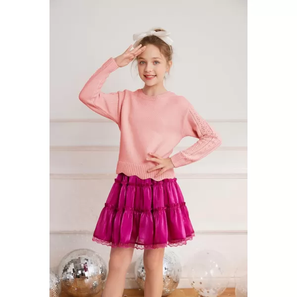 GRACE KARIN Girls Pullover Sweater Knit Long Sleeve Cute Back Bow Tie Sweater for Girl 512YPink