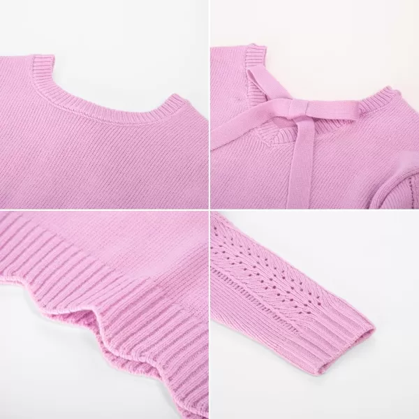 GRACE KARIN Girls Pullover Sweater Knit Long Sleeve Cute Back Bow Tie Sweater for Girl 512YPurple