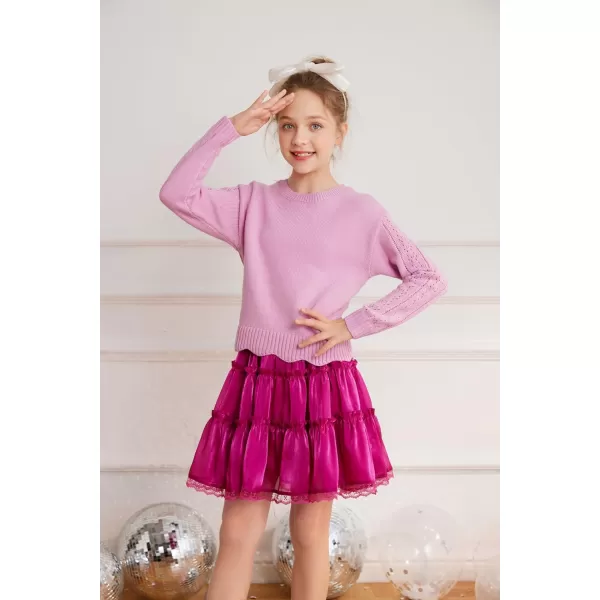 GRACE KARIN Girls Pullover Sweater Knit Long Sleeve Cute Back Bow Tie Sweater for Girl 512YPurple