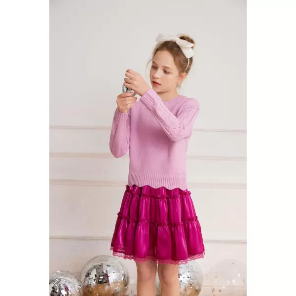 GRACE KARIN Girls Pullover Sweater Knit Long Sleeve Cute Back Bow Tie Sweater for Girl 512YPurple