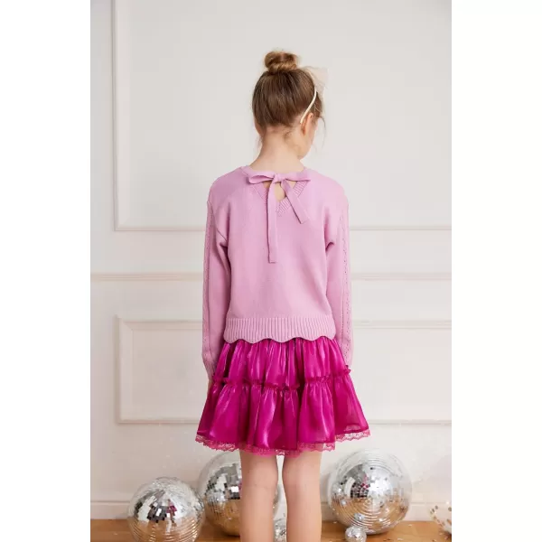 GRACE KARIN Girls Pullover Sweater Knit Long Sleeve Cute Back Bow Tie Sweater for Girl 512YPurple