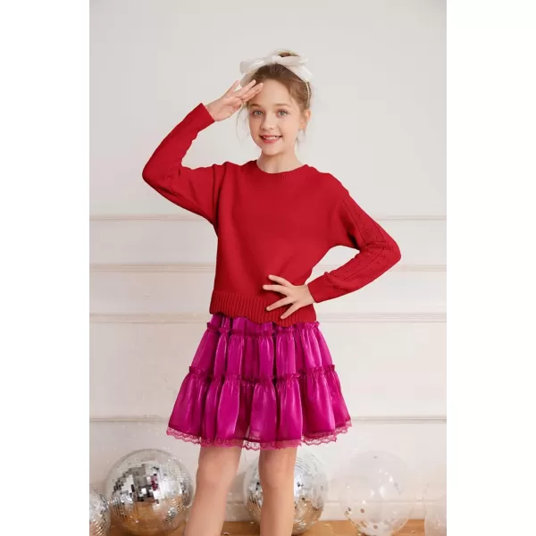 GRACE KARIN Girls Pullover Sweater Knit Long Sleeve Cute Back Bow Tie Sweater for Girl 512YRed