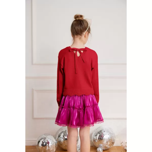 GRACE KARIN Girls Pullover Sweater Knit Long Sleeve Cute Back Bow Tie Sweater for Girl 512YRed