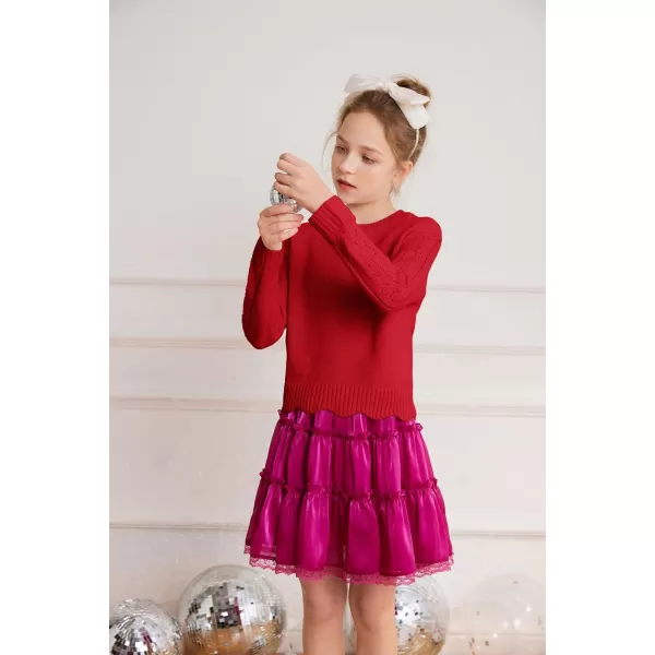 GRACE KARIN Girls Pullover Sweater Knit Long Sleeve Cute Back Bow Tie Sweater for Girl 512YRed