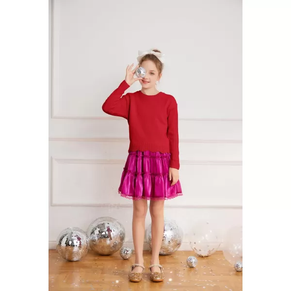 GRACE KARIN Girls Pullover Sweater Knit Long Sleeve Cute Back Bow Tie Sweater for Girl 512YRed