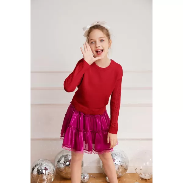 GRACE KARIN Girls Pullover Sweater Knit Long Sleeve Cute Back Bow Tie Sweater for Girl 512YRed