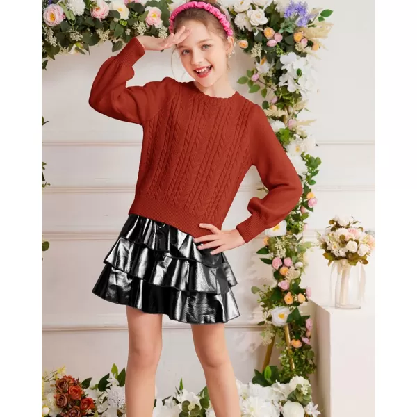 GRACE KARIN Girls Pullover Sweater Long Lantern Sleeve Cable Knit Sweaters 614YBrick Red