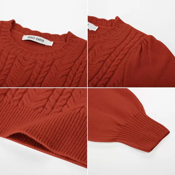 GRACE KARIN Girls Pullover Sweater Long Lantern Sleeve Cable Knit Sweaters 614YBrick Red