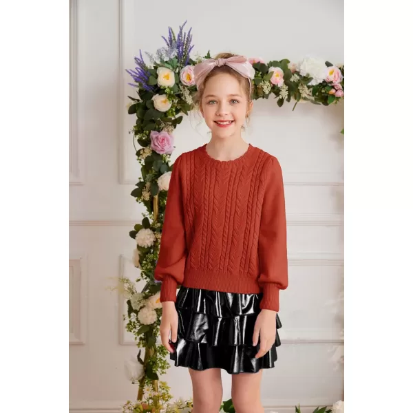 GRACE KARIN Girls Pullover Sweater Long Lantern Sleeve Cable Knit Sweaters 614YBrick Red