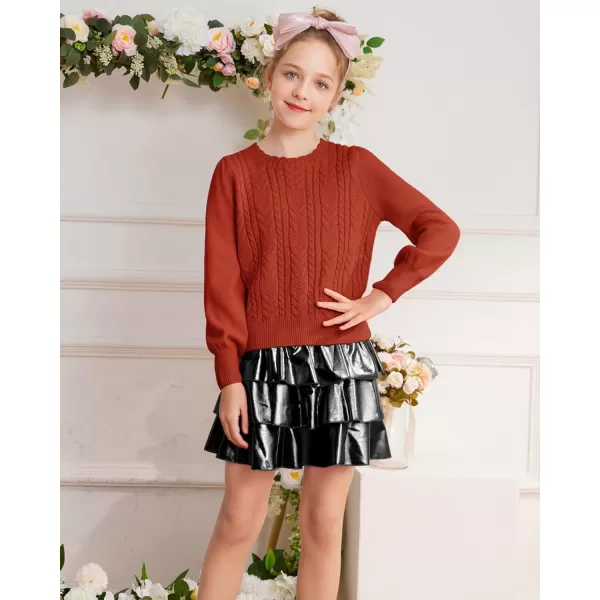 GRACE KARIN Girls Pullover Sweater Long Lantern Sleeve Cable Knit Sweaters 614YBrick Red