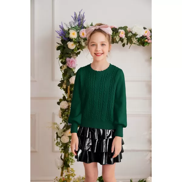 GRACE KARIN Girls Pullover Sweater Long Lantern Sleeve Cable Knit Sweaters 614YGreen