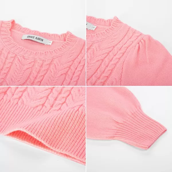 GRACE KARIN Girls Pullover Sweater Long Lantern Sleeve Cable Knit Sweaters 614YPink