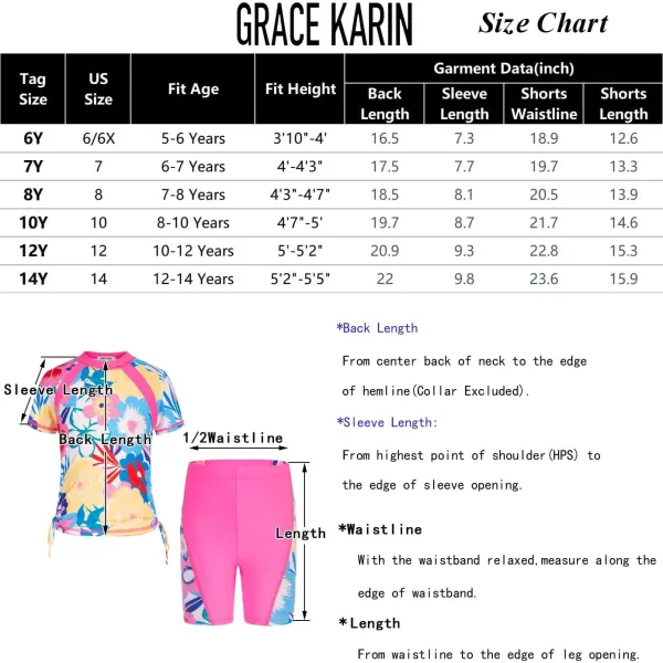 GRACE KARIN Girls Rash Guard Swimsuit Short Sleeve Two Piece Bathing Suit 612YGradient Fireworks