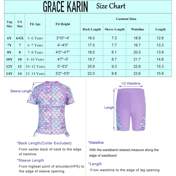 GRACE KARIN Girls Rash Guard Swimsuit Short Sleeve Two Piece Bathing Suit 612YNavy