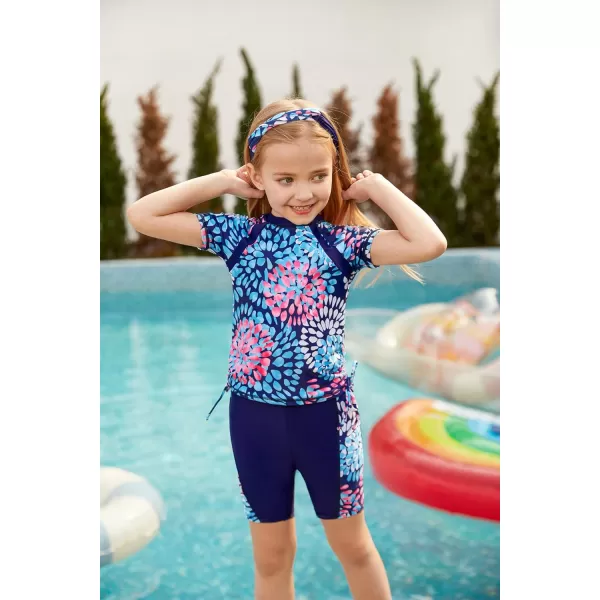 GRACE KARIN Girls Rash Guard Swimsuit Short Sleeve Two Piece Bathing Suit 612YNavy