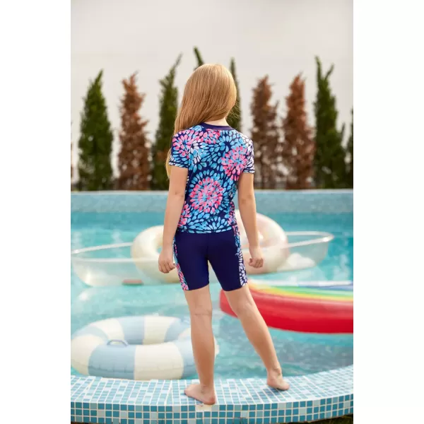 GRACE KARIN Girls Rash Guard Swimsuit Short Sleeve Two Piece Bathing Suit 612YNavy