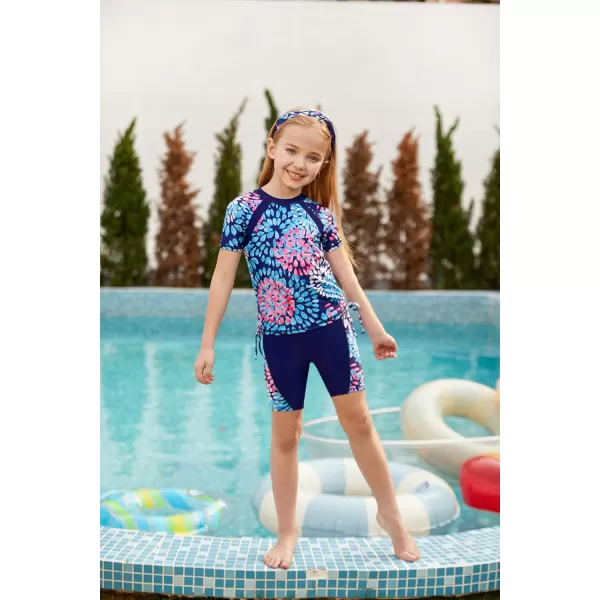 GRACE KARIN Girls Rash Guard Swimsuit Short Sleeve Two Piece Bathing Suit 612YNavy