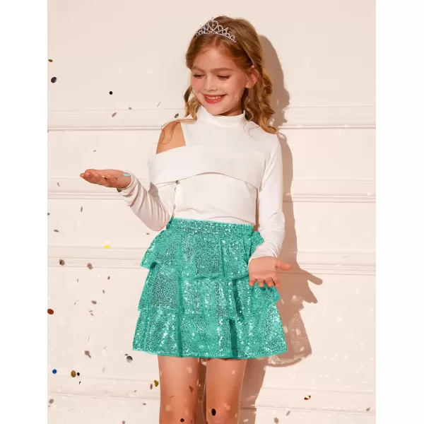 GRACE KARIN Girls Ruffle Skirt Elastic Waist Sequin Skirt for PartyEmerald Green