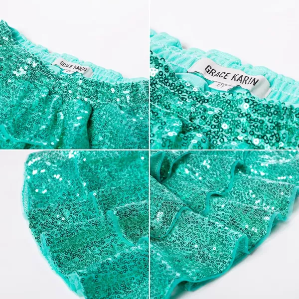 GRACE KARIN Girls Ruffle Skirt Elastic Waist Sequin Skirt for PartyEmerald Green