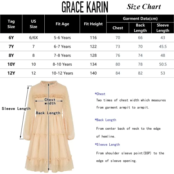 GRACE KARIN Girls Ruffle Tiered Dress Long Sleeve Swiss Dot Flowy ALine Dress 612YKhaki