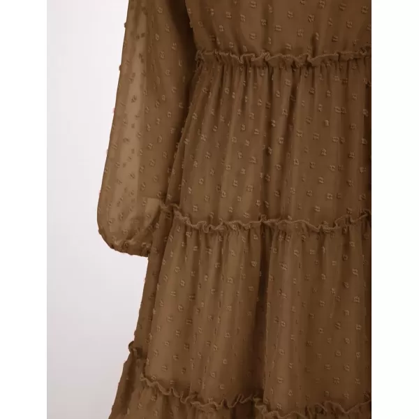 GRACE KARIN Girls Ruffle Tiered Dress Long Sleeve Swiss Dot Flowy ALine Dress 612YKhaki