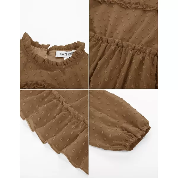 GRACE KARIN Girls Ruffle Tiered Dress Long Sleeve Swiss Dot Flowy ALine Dress 612YKhaki