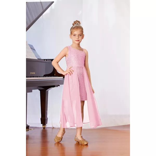 GRACE KARIN Girls Sequin Dress One Shoulder Birthday Party Prom Dresses 614YPink