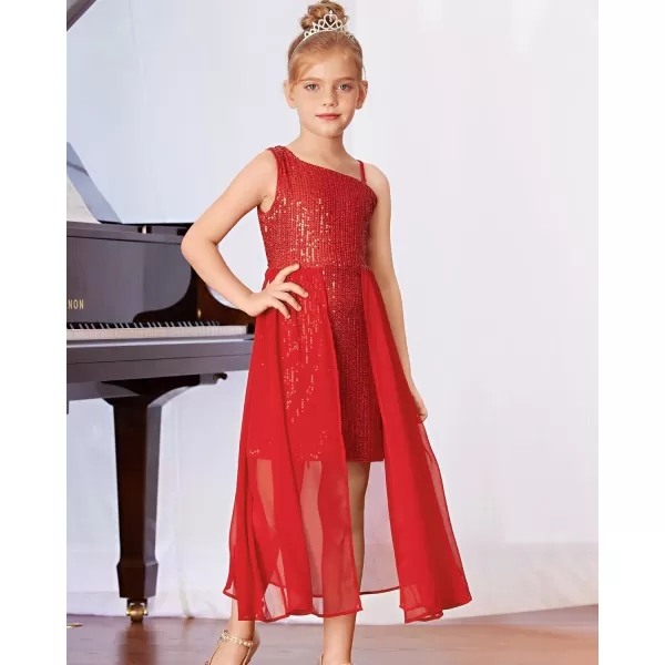 GRACE KARIN Girls Sequin Dress One Shoulder Birthday Party Prom Dresses 614YRed