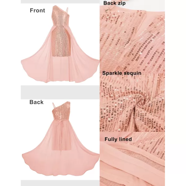 GRACE KARIN Girls Sequin Dress One Shoulder Birthday Party Prom Dresses 614YRose Gold