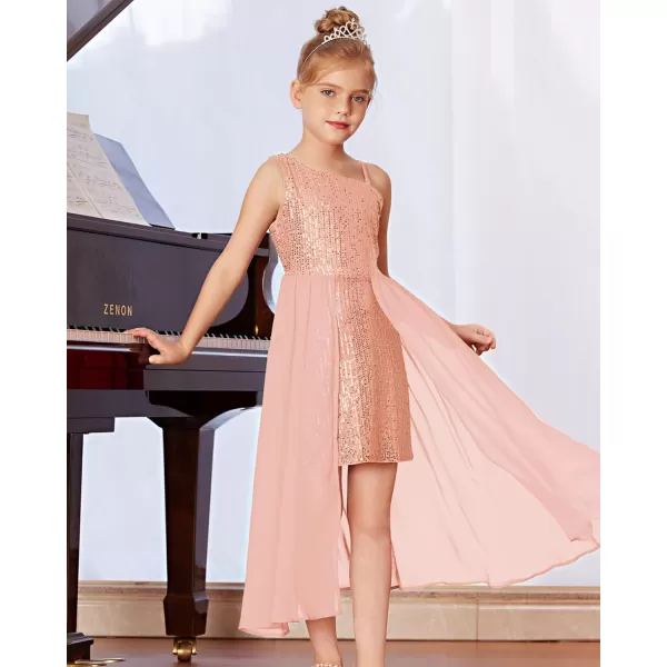 GRACE KARIN Girls Sequin Dress One Shoulder Birthday Party Prom Dresses 614YRose Gold