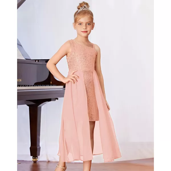 GRACE KARIN Girls Sequin Dress One Shoulder Birthday Party Prom Dresses 614YRose Gold