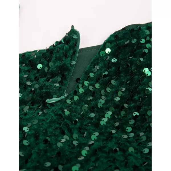 GRACE KARIN Girls Sequin Dress One Shoulder Sparkle Party Dress with Hair BowDark Green