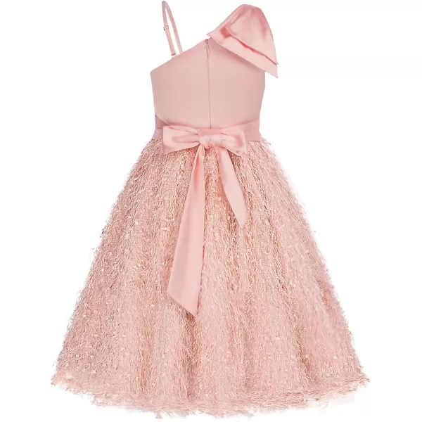 GRACE KARIN Girls Sequin Dress One Shoulder Sparkle Party Dress with Hair BowLight Pink