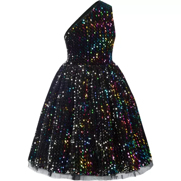 GRACE KARIN Girls Sequin Dress One Shoulder Sparkle Party Dress with Hair BowMulticolor