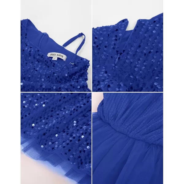 GRACE KARIN Girls Sequin Dress One Shoulder Sparkle Party Dress with Hair BowRoyal Blue