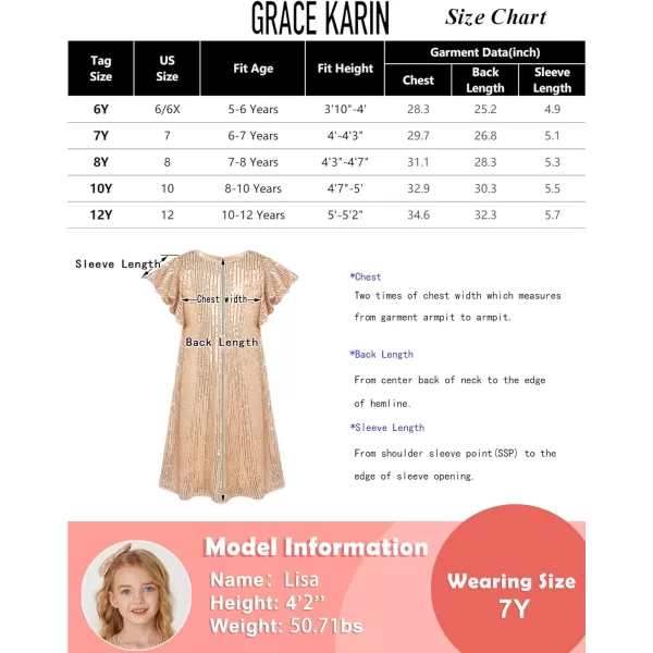 GRACE KARIN Girls Sequin Dress Short Flutter Sleeve Flare Silhouette Midi Dress with Hairbow 512YMulticoloured on Black