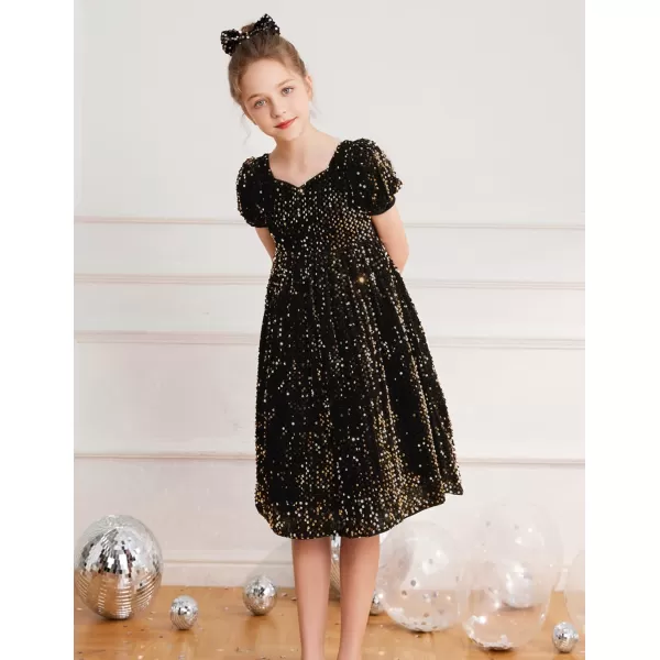 GRACE KARIN Girls Sequin Dress Short Sleeve Sparkly Princess Party Maxi Dress 512YBlack