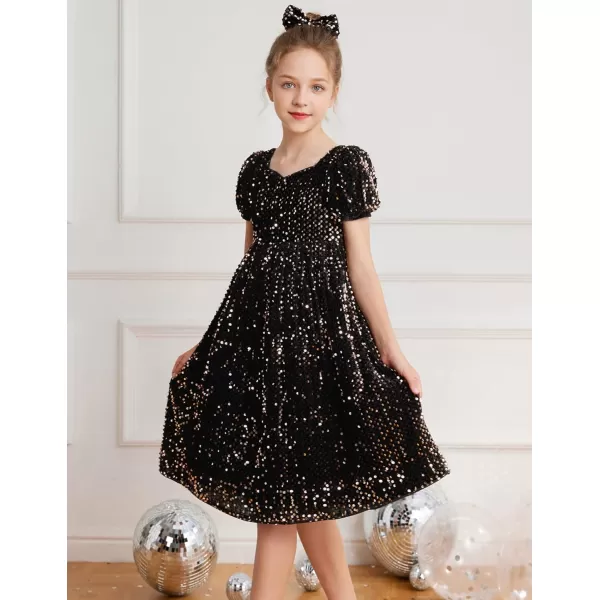 GRACE KARIN Girls Sequin Dress Short Sleeve Sparkly Princess Party Maxi Dress 512YBlack Golden