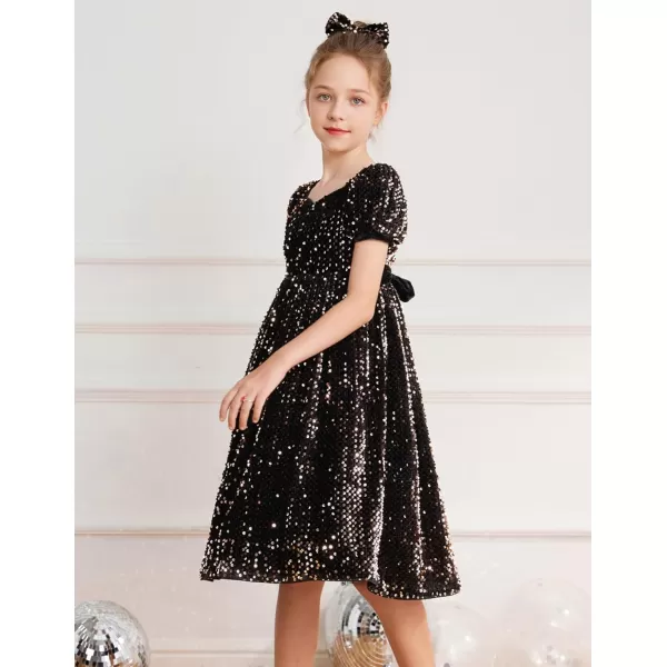 GRACE KARIN Girls Sequin Dress Short Sleeve Sparkly Princess Party Maxi Dress 512YBlack Golden