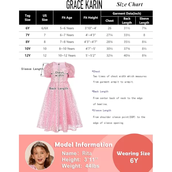 GRACE KARIN Girls Sequin Dress Short Sleeve Sparkly Princess Party Maxi Dress 512YPink