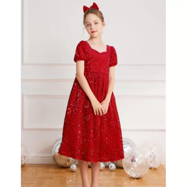 GRACE KARIN Girls Sequin Dress Short Sleeve Sparkly Princess Party Maxi Dress 512YRed