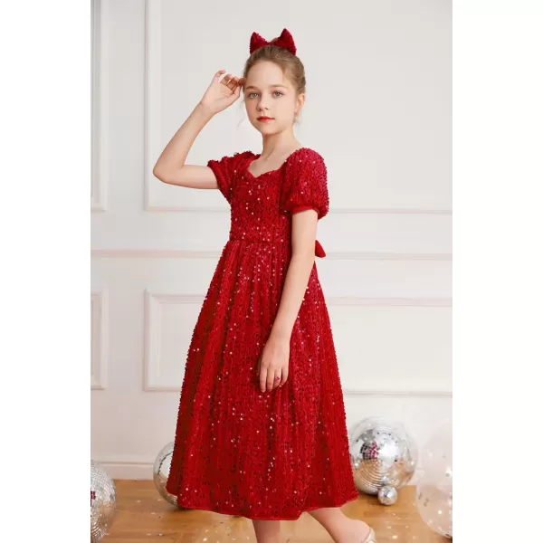 GRACE KARIN Girls Sequin Dress Short Sleeve Sparkly Princess Party Maxi Dress 512YRed