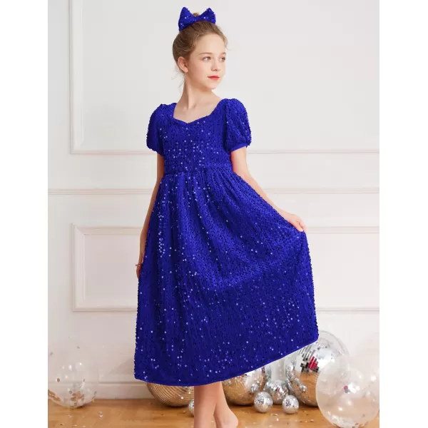 GRACE KARIN Girls Sequin Dress Short Sleeve Sparkly Princess Party Maxi Dress 512YRoyal Blue