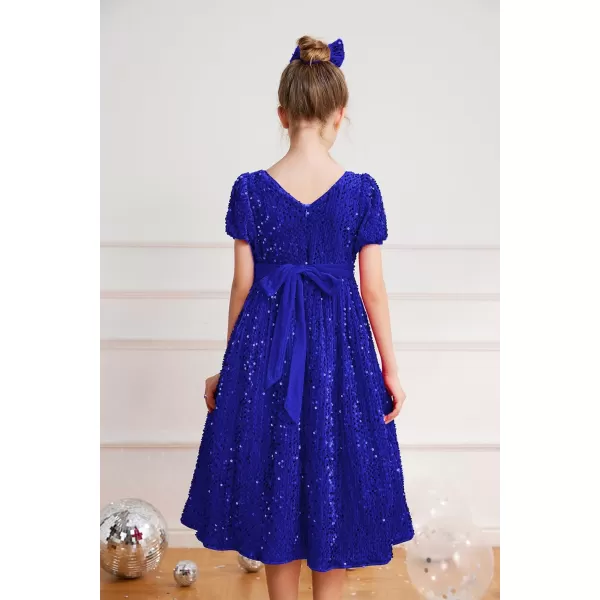 GRACE KARIN Girls Sequin Dress Short Sleeve Sparkly Princess Party Maxi Dress 512YRoyal Blue