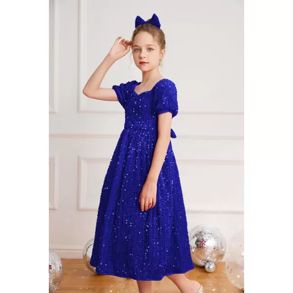 GRACE KARIN Girls Sequin Dress Short Sleeve Sparkly Princess Party Maxi Dress 512YRoyal Blue