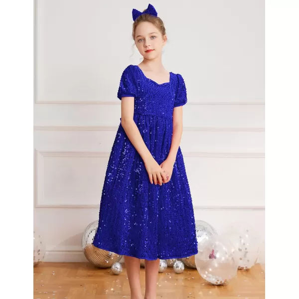 GRACE KARIN Girls Sequin Dress Short Sleeve Sparkly Princess Party Maxi Dress 512YRoyal Blue