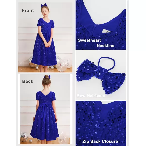 GRACE KARIN Girls Sequin Dress Short Sleeve Sparkly Princess Party Maxi Dress 512YRoyal Blue
