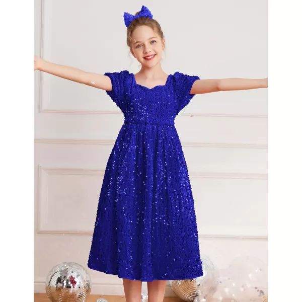 GRACE KARIN Girls Sequin Dress Short Sleeve Sparkly Princess Party Maxi Dress 512YRoyal Blue